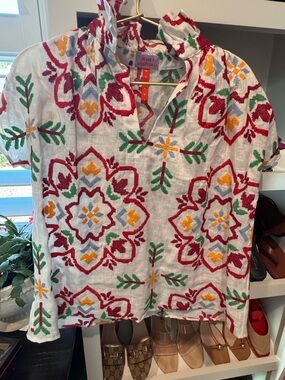 Wallflower White Embroidered Ruffled V-Neck Floral Top